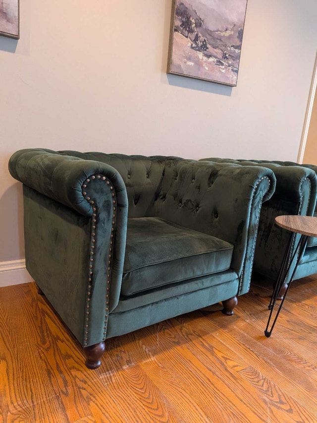 Dark Green Velvet Look Armchair Set of 2 - photo 4
