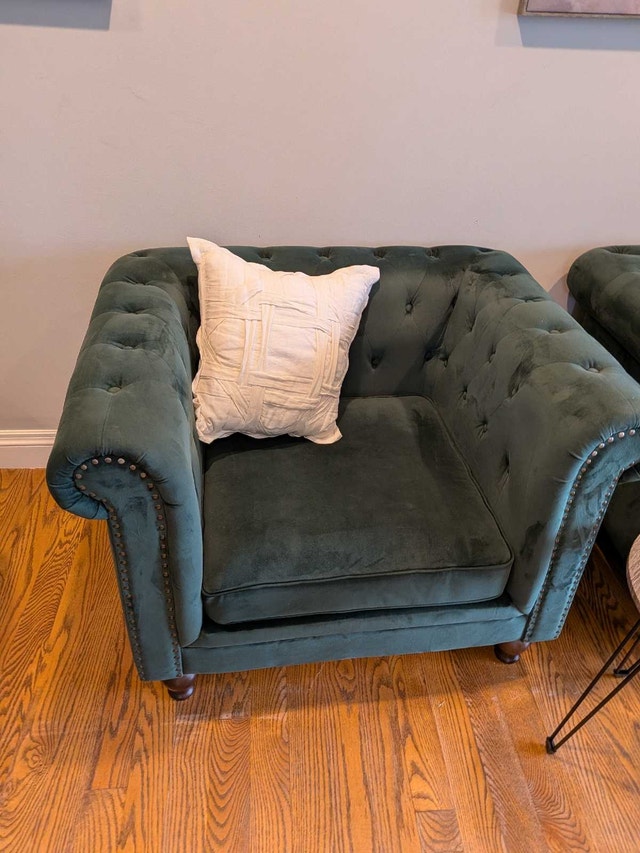 Dark Green Velvet Look Armchair Set of 2 - photo 5