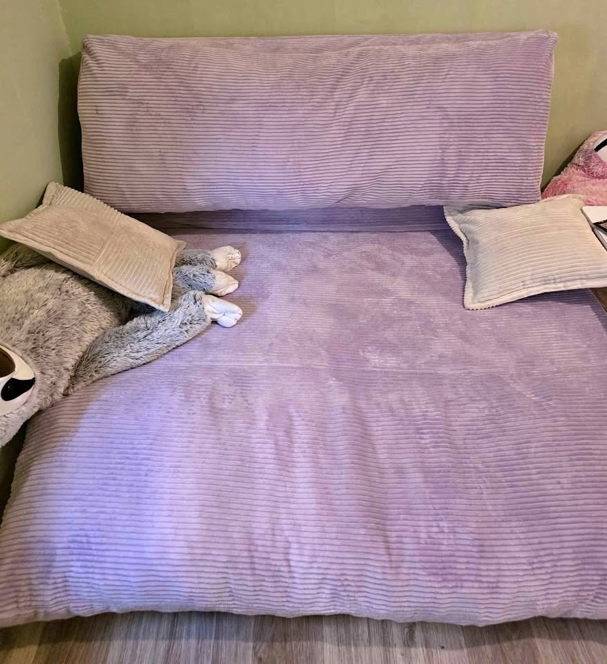 Lavender Corduroy Foldable Floor Sofa Lounger/Queen Mattress