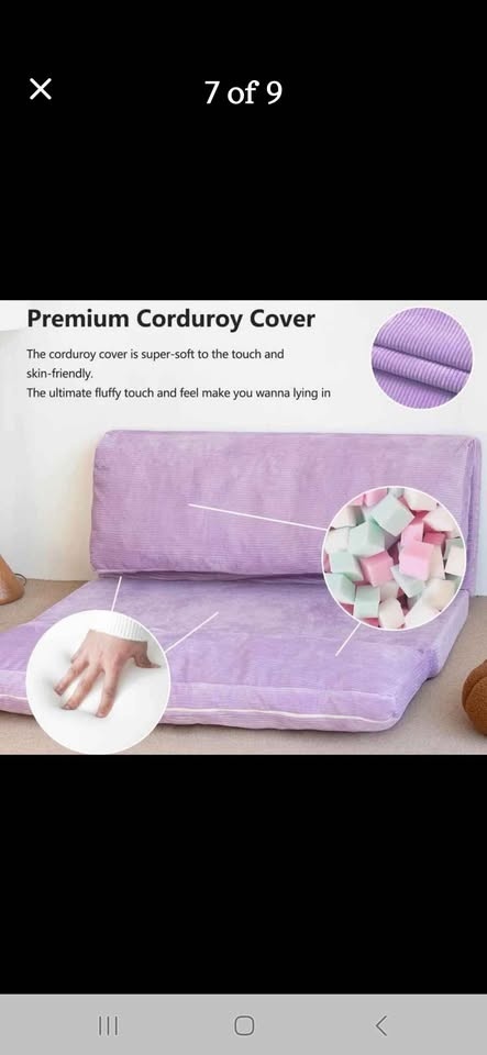 Lavender Corduroy Foldable Floor Sofa Lounger/Queen Mattress - photo 2