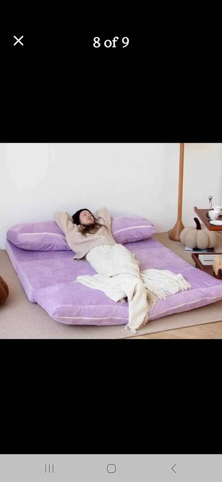 Lavender Corduroy Foldable Floor Sofa Lounger/Queen Mattress - photo 4