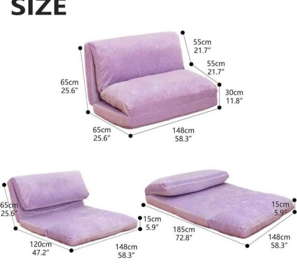 Lavender Corduroy Foldable Floor Sofa Lounger/Queen Mattress - photo 5