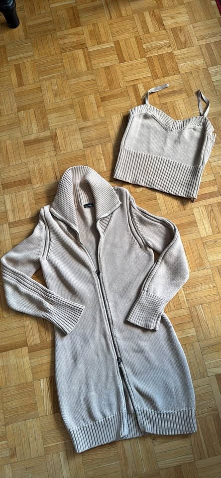 Beige Knit Cardigan / Sweater Dress and Top Set