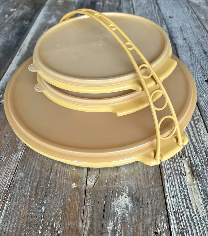 Tupperware Yellow Party Susan Platter Stacker Set thumbnail