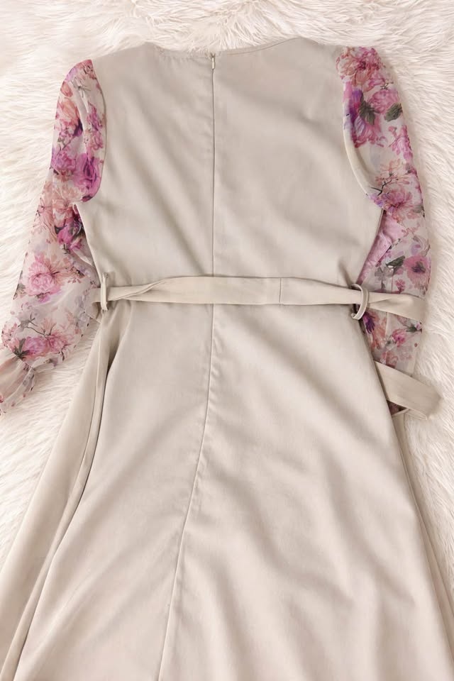 Long Modest Floral Sleeve Belted Dress - photo 2