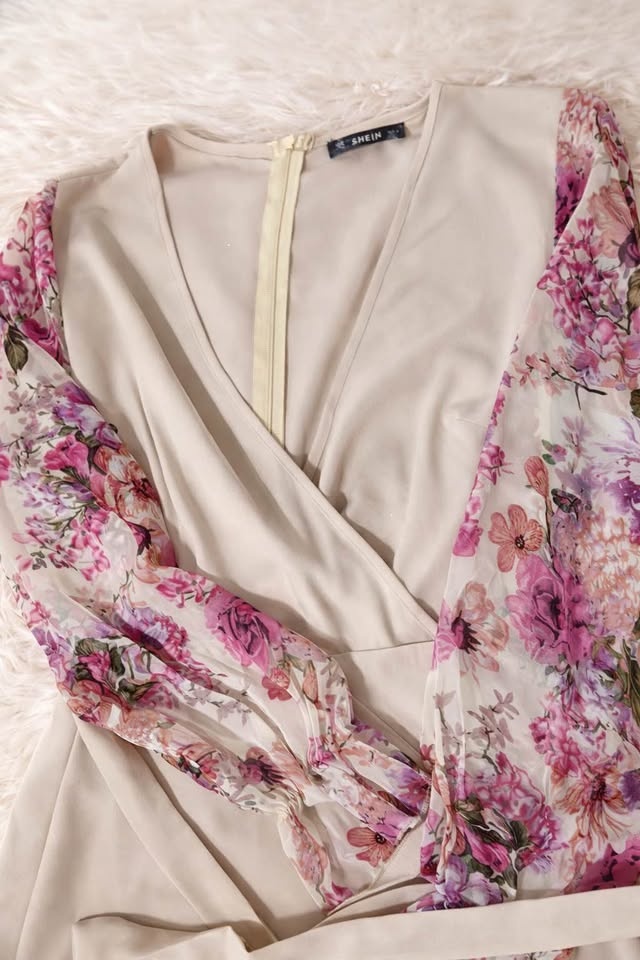Long Modest Floral Sleeve Belted Dress - photo 3