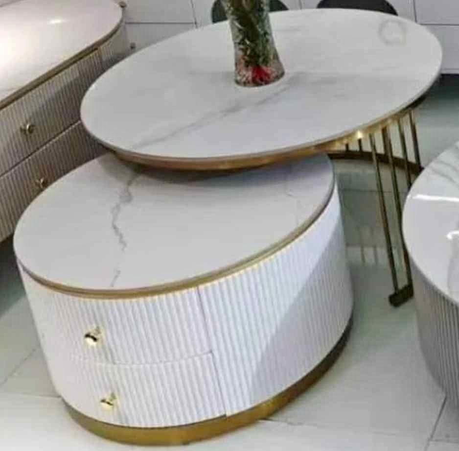 Luxury Nesting Coffee Table - White/Gold Marble