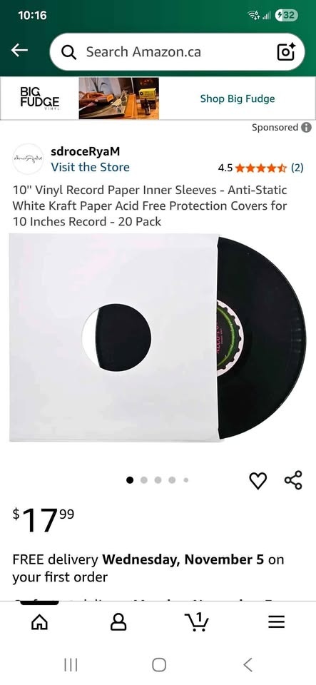 10'' Vinyl Record Paper Inner Sleeves - 20 Pack