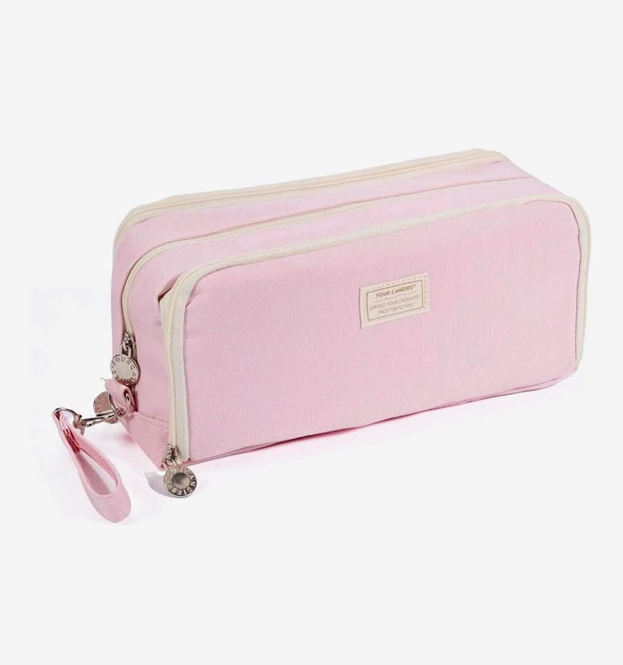 NEW Pink Pencil Case 3 Compartment, Large Pencil Pouch