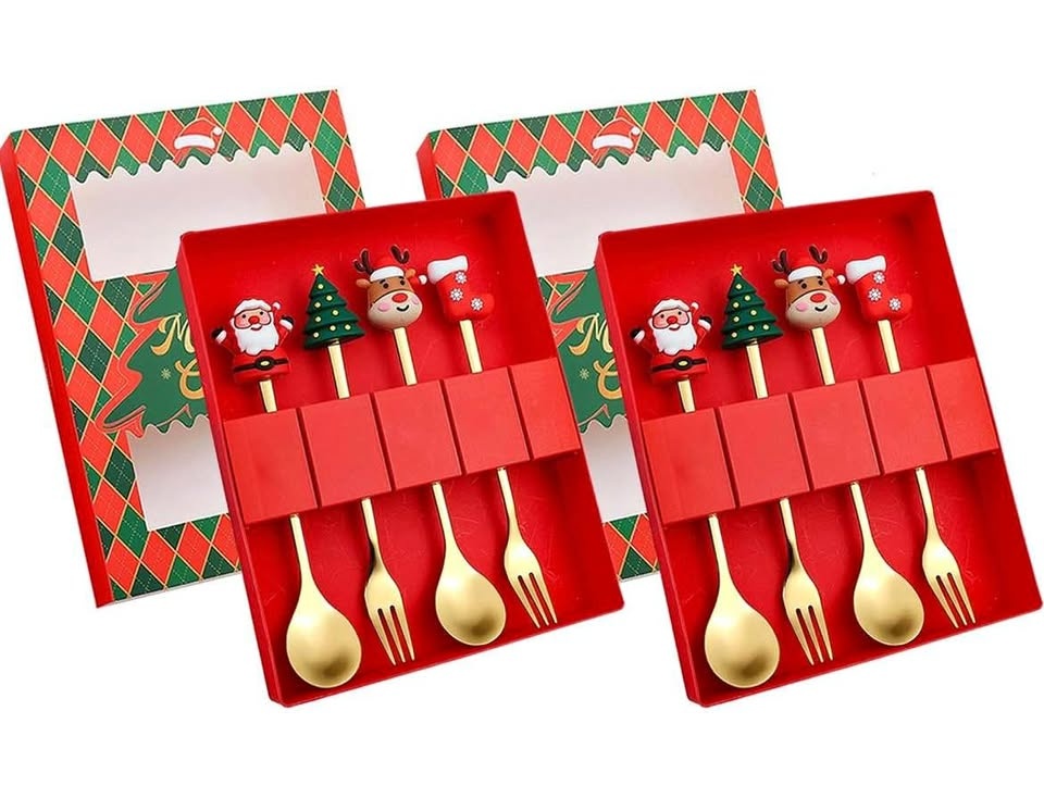 NEW 2 Pack 8Pcs Christmas Coffee Spoon & Forks Set - photo 3