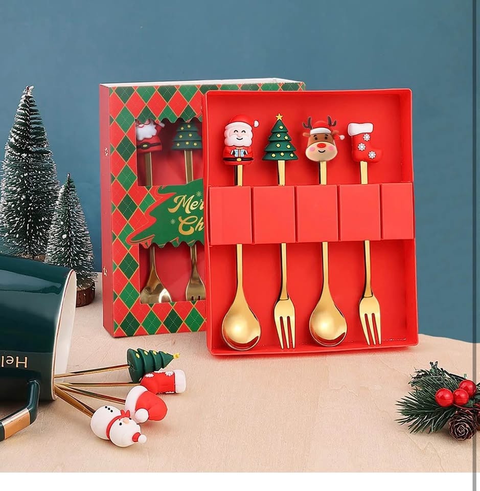 NEW 2 Pack 8Pcs Christmas Coffee Spoon & Forks Set
