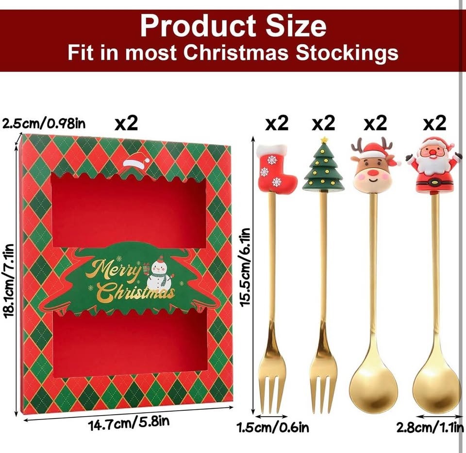 NEW 2 Pack 8Pcs Christmas Coffee Spoon & Forks Set - photo 4