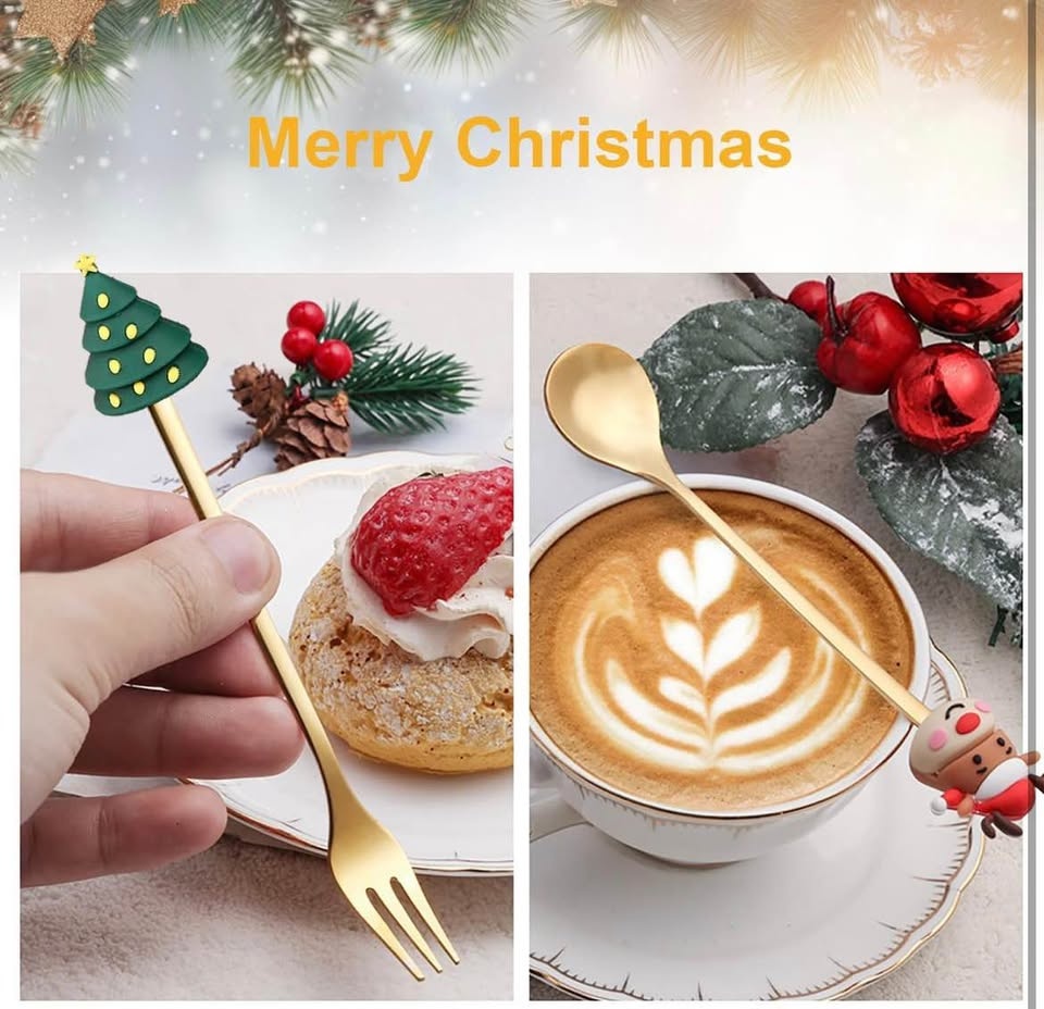 NEW 2 Pack 8Pcs Christmas Coffee Spoon & Forks Set - photo 5