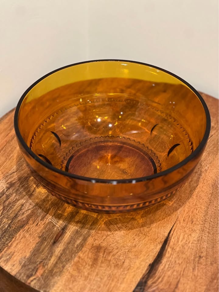 Vintage Indiana Glass Bowl Amber Kings Crown 9.25” Round MCM - photo 2