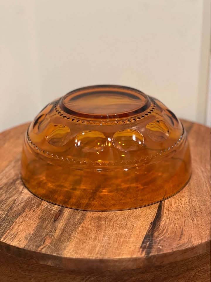 Vintage Indiana Glass Bowl Amber Kings Crown 9.25” Round MCM - photo 4