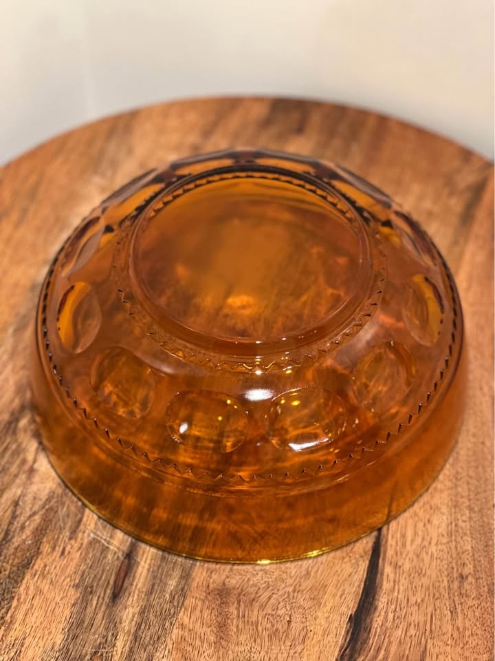 Vintage Indiana Glass Bowl Amber Kings Crown 9.25” Round MCM - photo 5