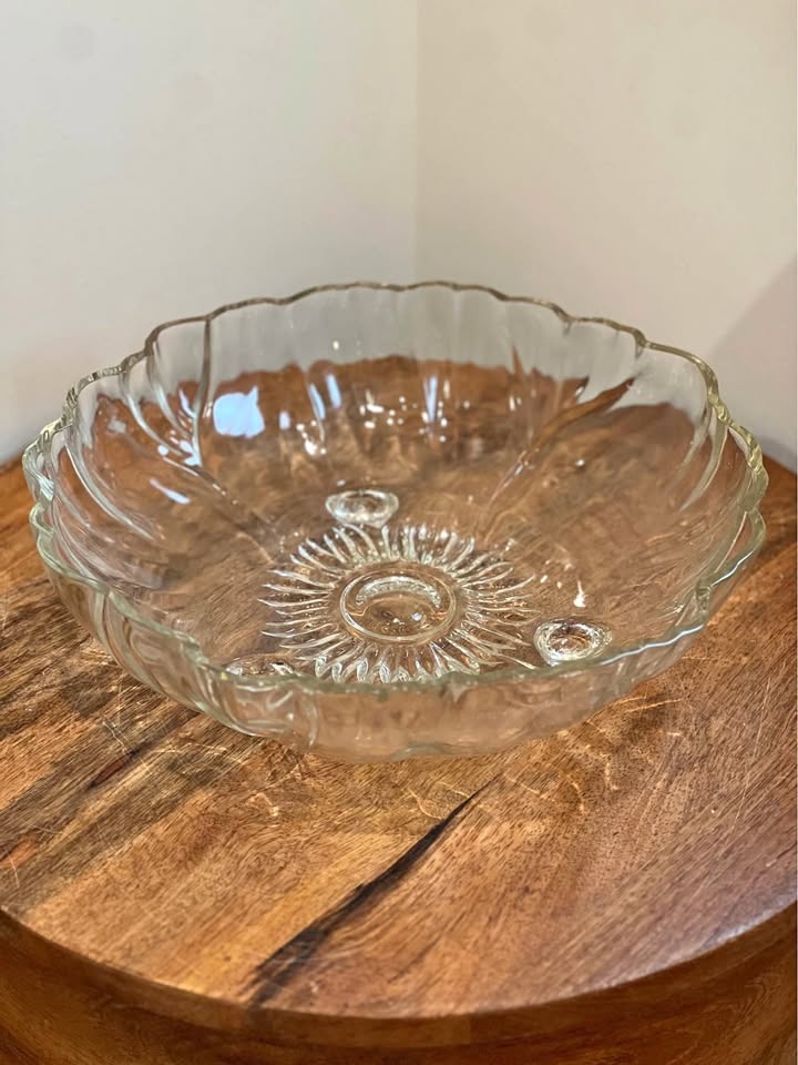 Vintage Indiana Glass Footed Sunflower Bowl Clear Glass Heavy 11