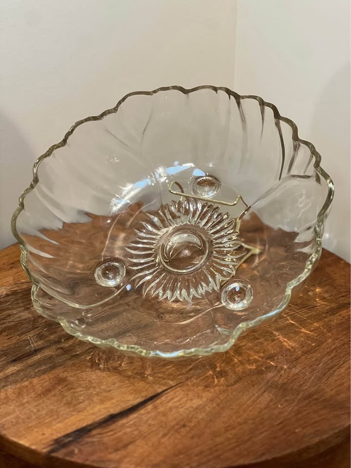 Vintage Indiana Glass Footed Sunflower Bowl Clear Glass Heavy 11 - photo 3
