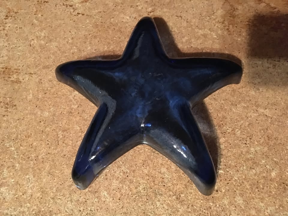 Recycled Cobalt Glass Starfish Trinket Dish with Gold Rim - photo 2