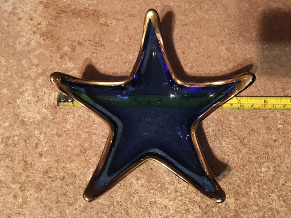Recycled Cobalt Glass Starfish Trinket Dish with Gold Rim - photo 3