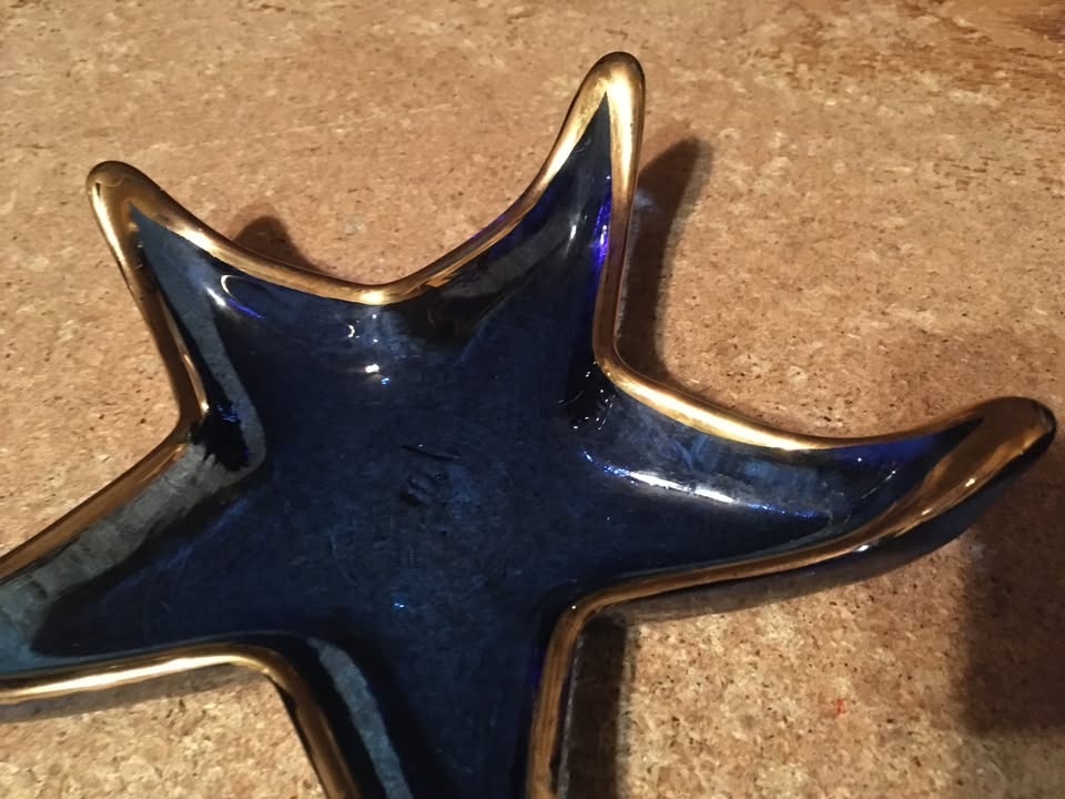 Recycled Cobalt Glass Starfish Trinket Dish with Gold Rim - photo 5