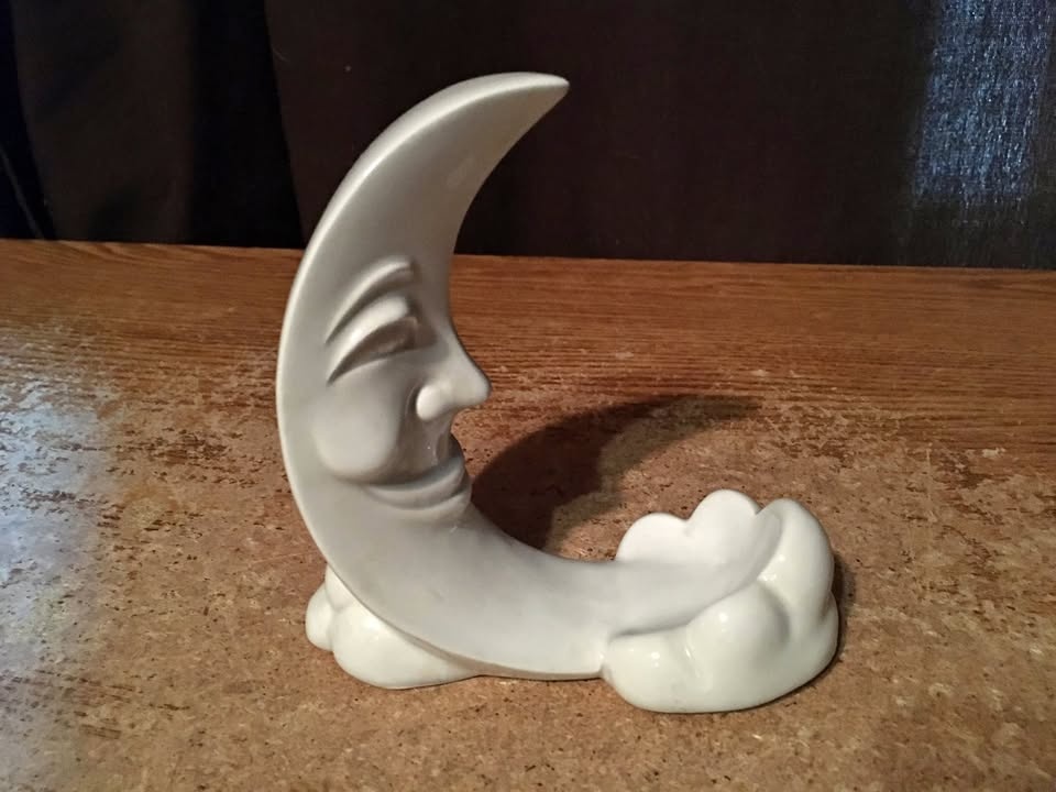 VINTAGE FITZ & FLOYD WHITE CERAMIC MOON TEA LIGHT HOLDER JAPAN