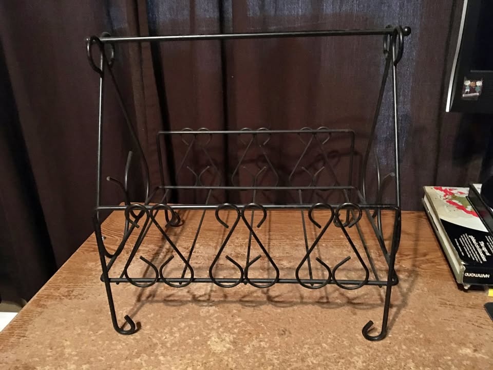 Vintage Black Wrought Iron Mid Century Magazine Rack
