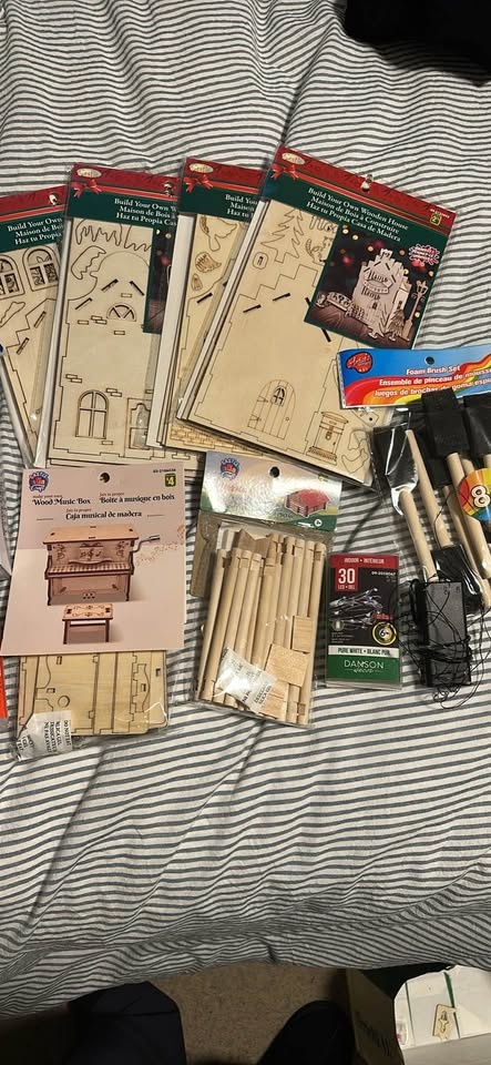 Craft Supplies Lot - Wooden Houses, Building Blocks, Paints & Mo - photo 3