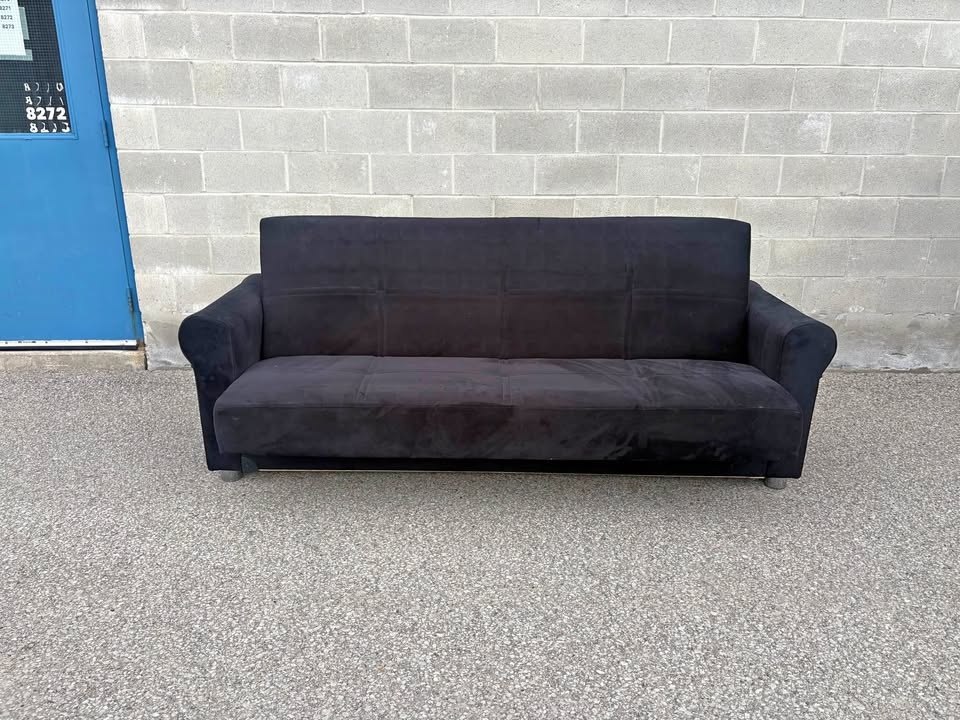 Black Suede Futon Sofa Bed - Free Delivery | Modern | Like-New