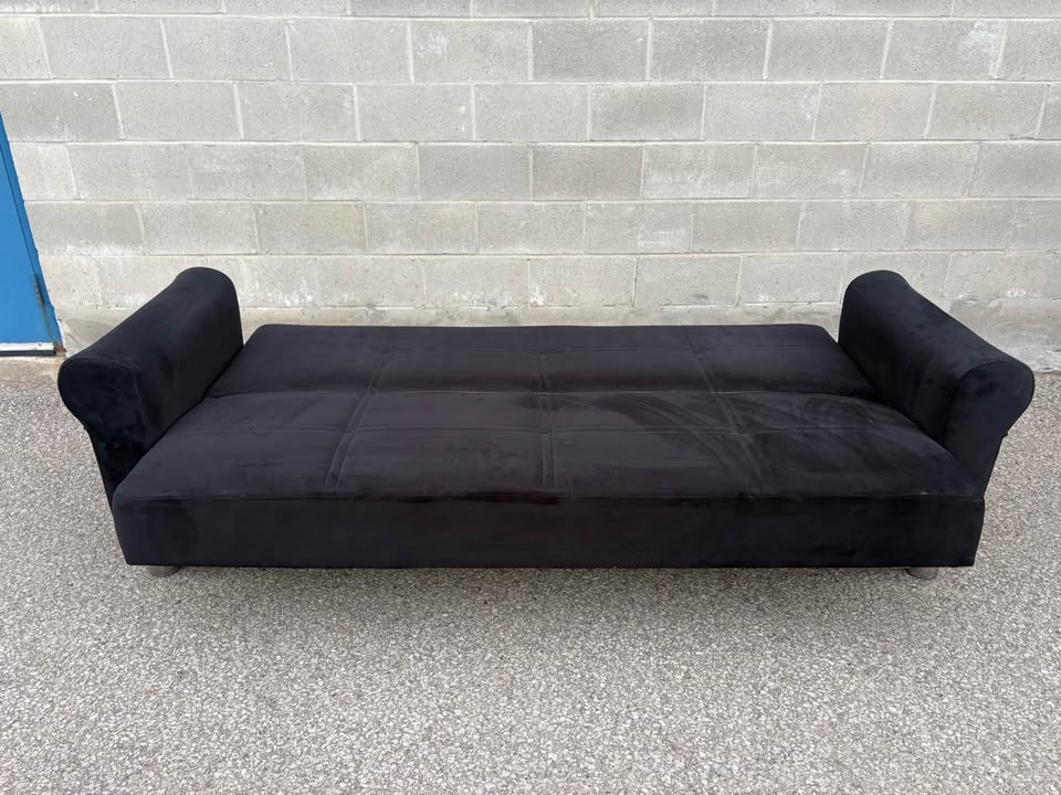 Black Suede Futon Sofa Bed - Free Delivery | Modern | Like-New - photo 2