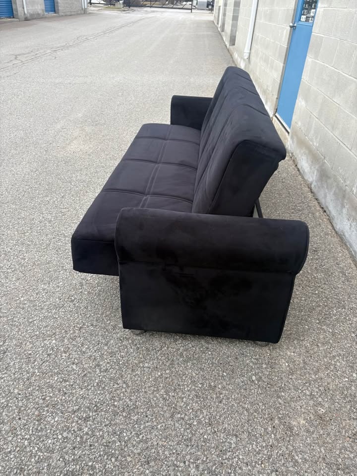 Black Suede Futon Sofa Bed - Free Delivery | Modern | Like-New - photo 5