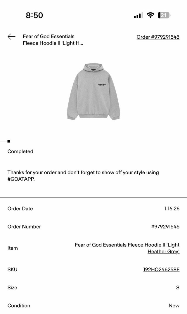 Authentic Light Heather Grey Essentials Fear Of God Hoodie (S) - photo 4