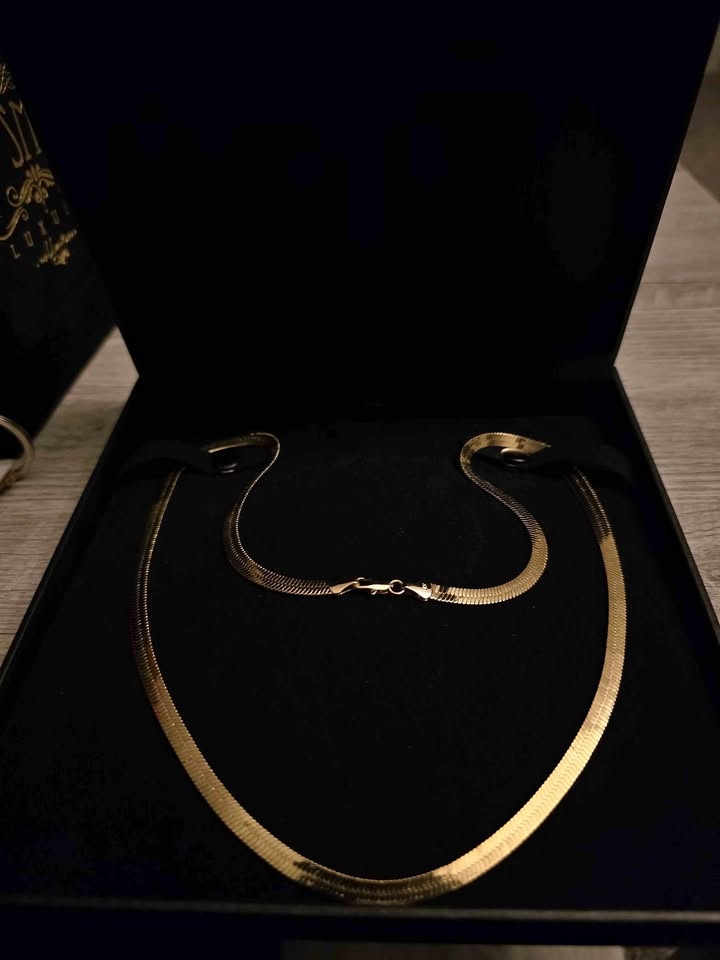 24" Gold Plated Herringbone Chain Necklace 14k Stamped