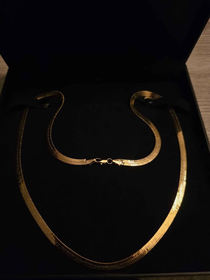24" Gold Plated Herringbone Chain Necklace 14k Stamped - photo 2