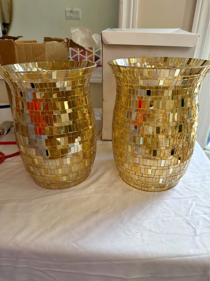 Gold Mosaic Glass Hurricane 10.25" (5 avail)