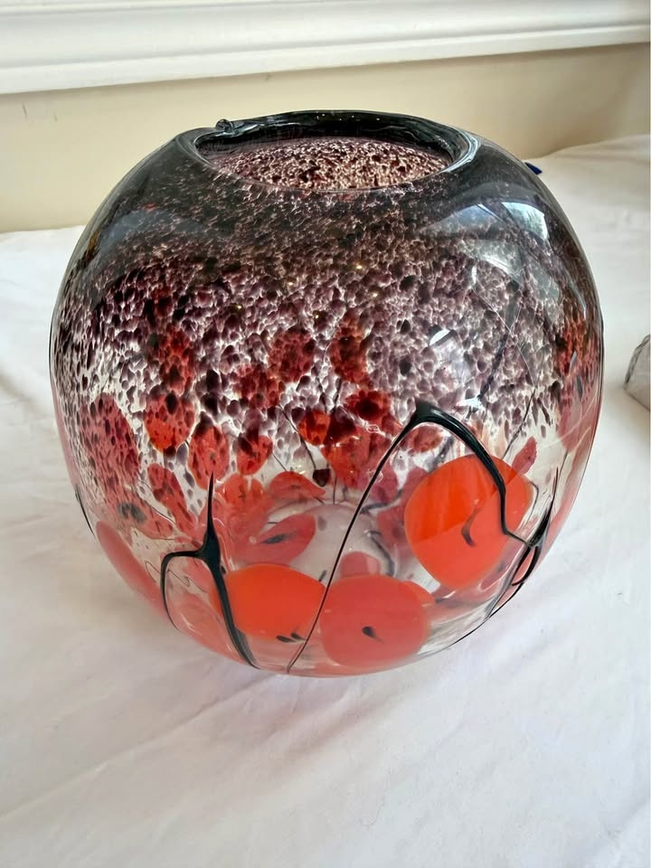 Vintage Souffle A La Bouche Vase Red Poppies Art Deco Style