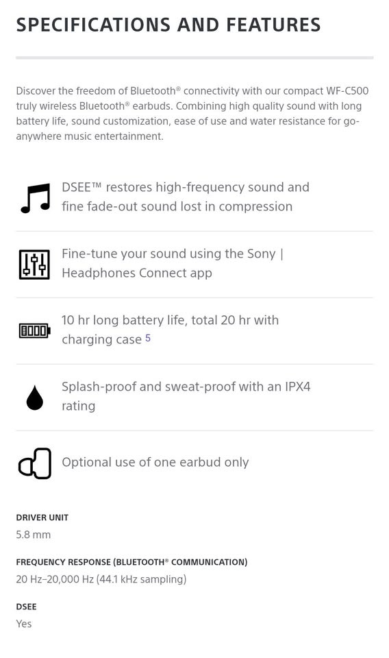 Sony WF-C500 Truly Wireless In-Ear Headphones BRAND NEW - photo 4