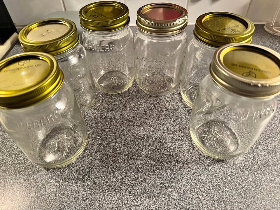 Six 5" high Canning Jars w/lids