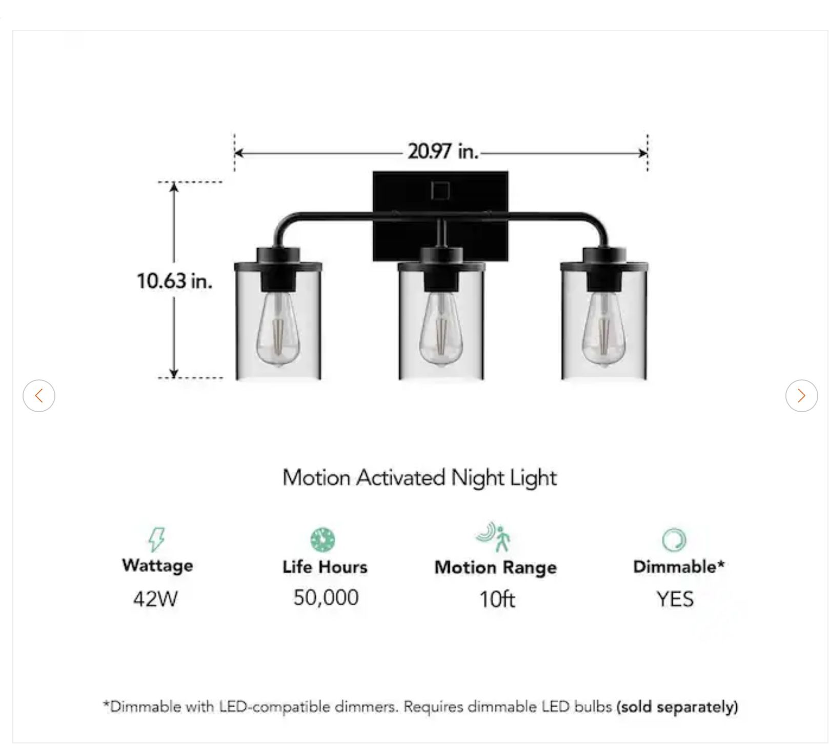 Feit Electric Emerson 21" 3-Light Matte Black Vanity Light - photo 5