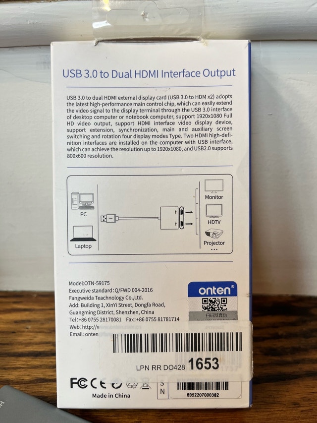 Onten USB 3.0 to Dual HDMI Display Adapter - photo 4