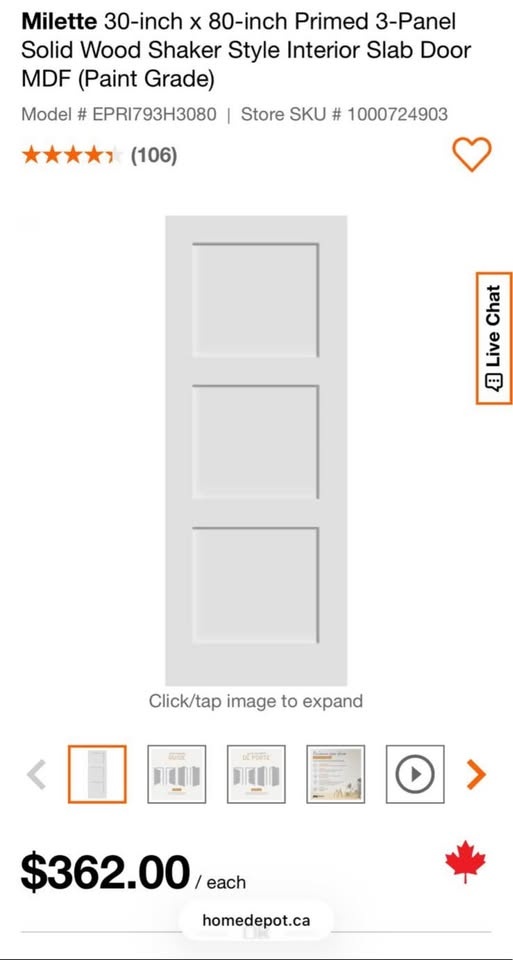 30" x 80" Primed 3-Panel Solid Wood Shaker Interior Door - photo 2