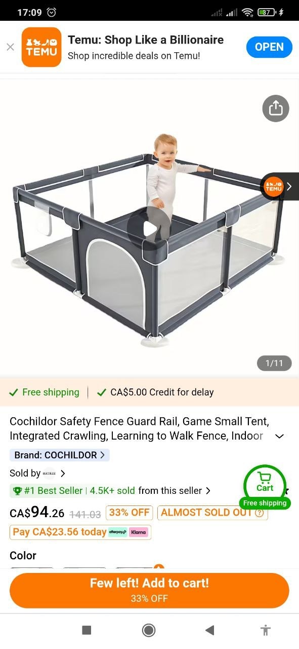 Extra Large Baby Playpen 71x59in (Grey) - photo 3