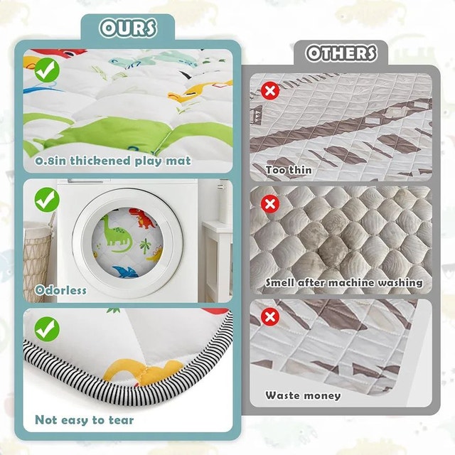 NEW Monkey Print Baby Playpen Mat 45 x 45 inches Soft Safe - photo 5