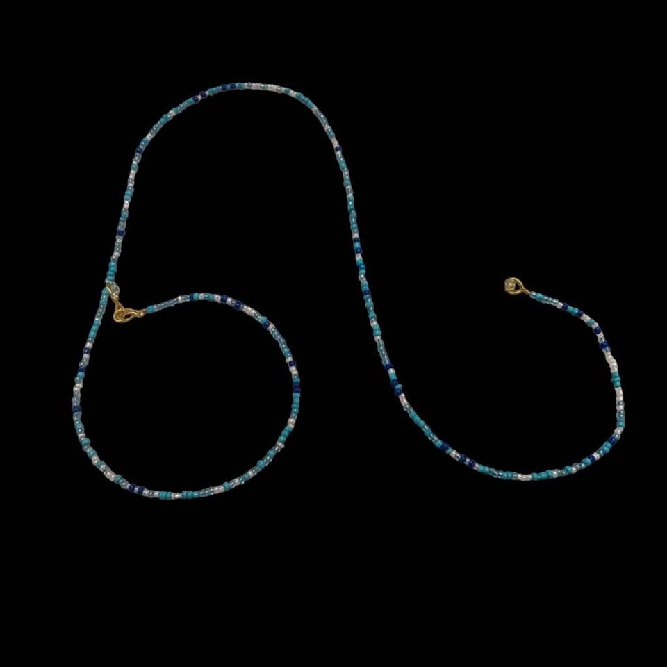 Ocean Blue Boho Glass Strap — Handmade Seed Glass Elegance - photo 2