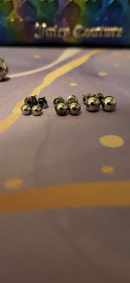 Silver Tone Ball Stud Earrings - 3 Pairs - photo 2