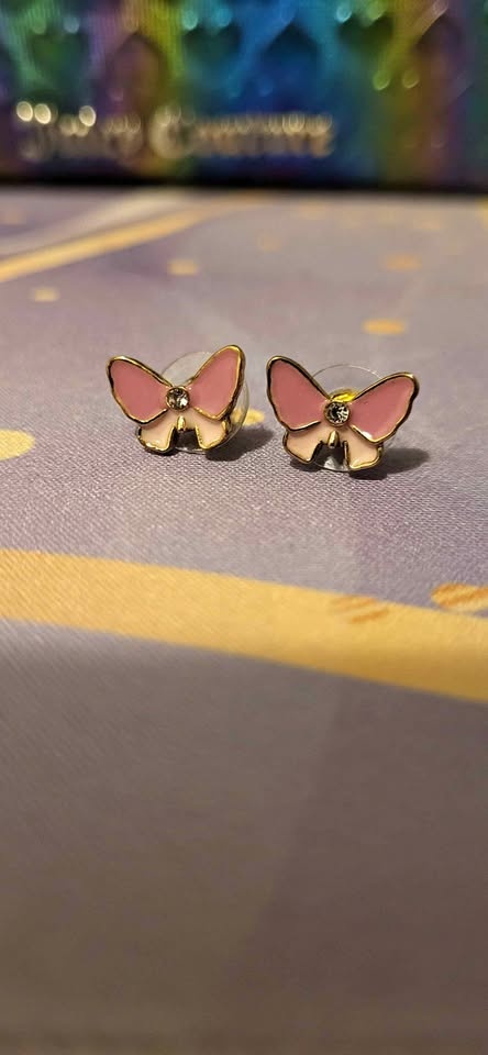 Pink and gold butterfly stud earrings