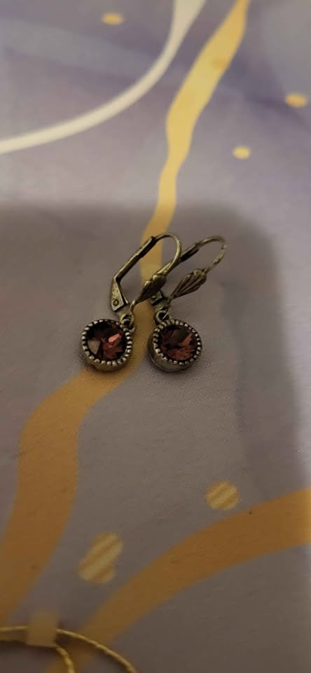 Silver tone purple stone earrings - photo 2