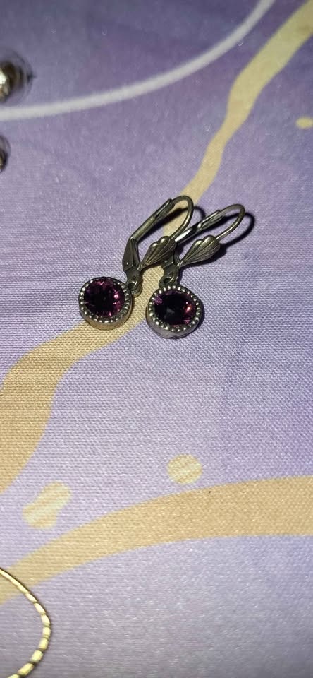 Silver tone purple stone earrings - photo 3