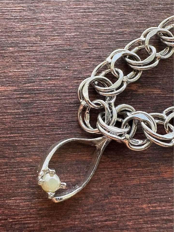 Vintage Chain Bracelet w Pearl Bead - photo 4