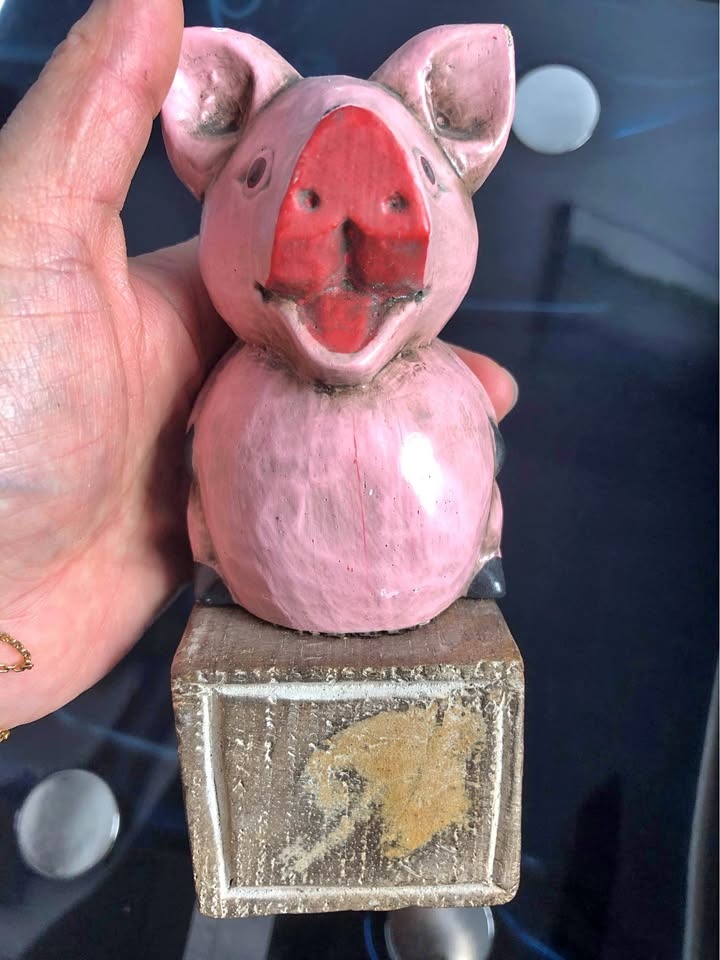 Wooden Pink Pig Doorstop